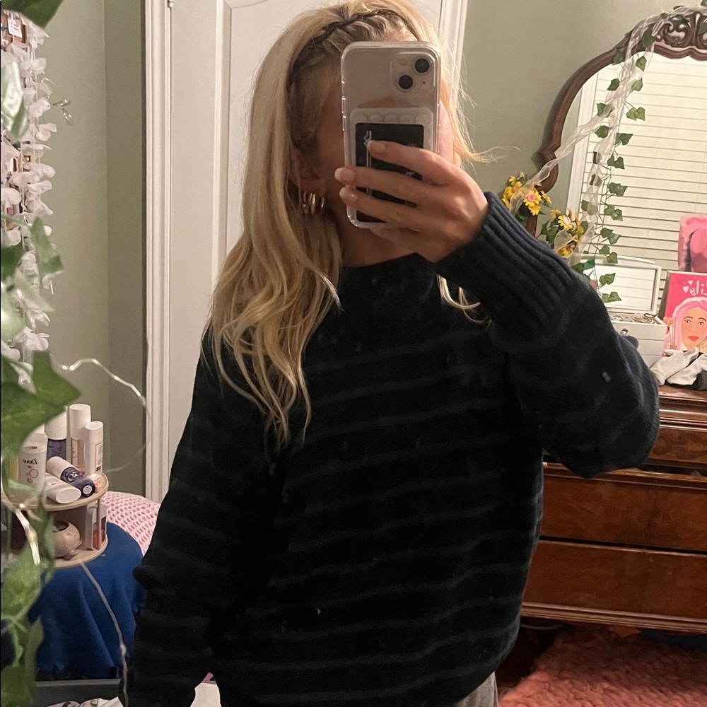 Brandy Melville Black and Green Striped Sweater